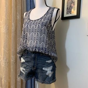 Olsenboye Blue Printed Sheer Tank Top
